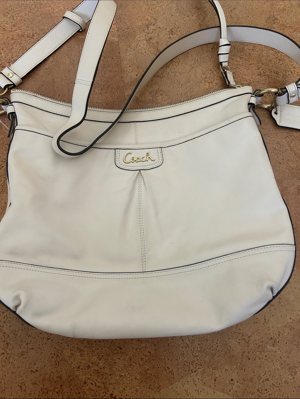 Coach Off-White Leather Shoulder Bag with Gold Logo